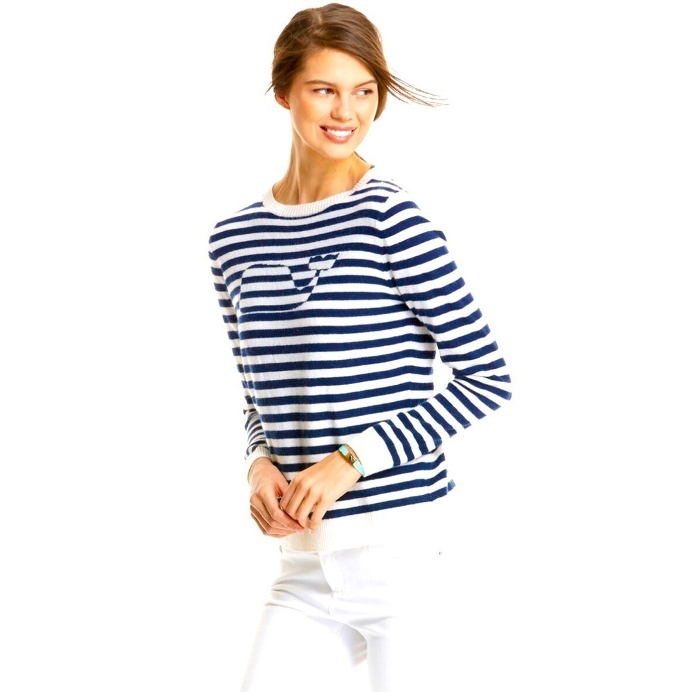 Vineyard Vines blue + white stripe nautical cashmere blend sweater size XS